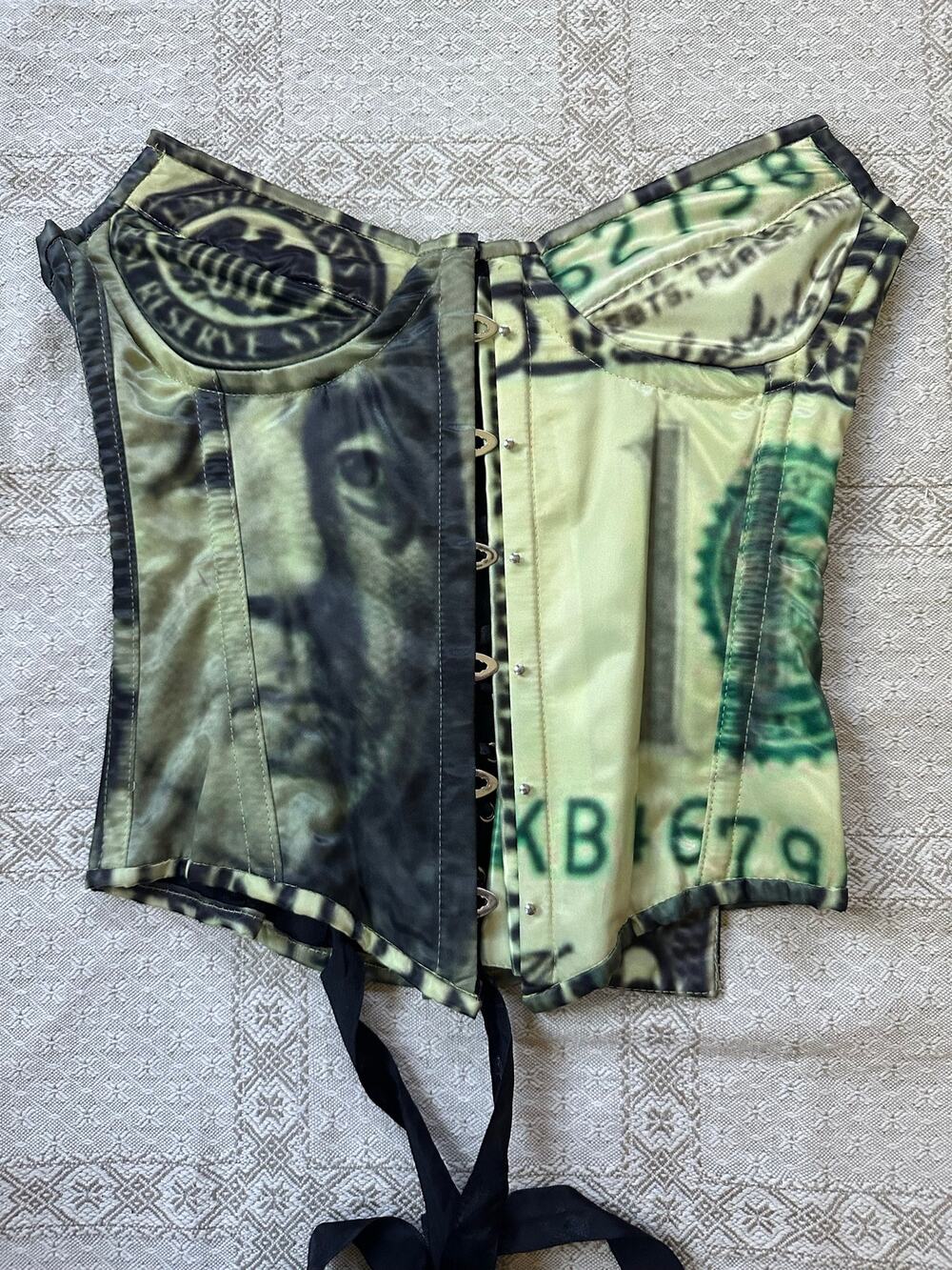 The Remix LA money green corset Satin green womens sz Xl black tie back